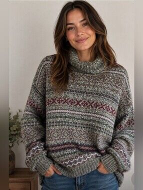 Women's Cozy Fair Isle Style 'Grandpa' Turtleneck Sweater